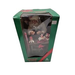 Vintage Merry Christmas Musical Santa Holiday Scene Work Shop Christmas Tune